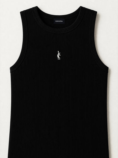 Athletic Ribbed Vest — Black
