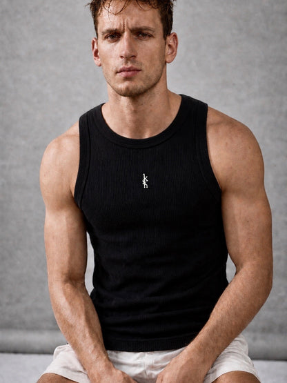 Athletic Ribbed Vest — Black