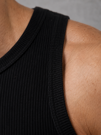 Athletic Ribbed Vest — Black